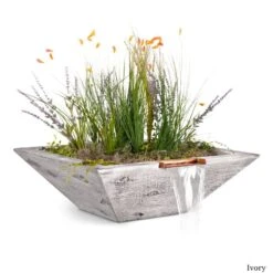 Maya Planter And Water Bowl - Wood Grain 5 Maya Planter And Water Bowl - Wood Grain -Primo Store MayaWoodGrainPlanterwithWaterBowlIvory