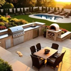 Summerset Sizzler 40" 5-Burner Built-in Grill -Primo Store Outdoor Space with Grill Pizza Oven and Pool